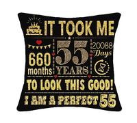 55th Birthday Present Gifts for 55 Years Old Women Men Black Cushion Cover 18x18 Inch Mum Dad Grandma Grandpa Auntie Uncle Husband Wife 55th Birthday Gifts (55th birthday)