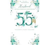 55th Emerald Anniversary Card for Husband - “To My Wonderful Husband on Our Emerald Anniversary - 55 Wonderful Years Together” - Champagne Glass Design - Floral Foil Finish -