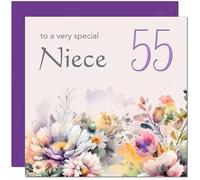 55th Niece Birthday Card - Purple Floral Niece's Birthday Card for 55 Year old fifty five fifty fifth