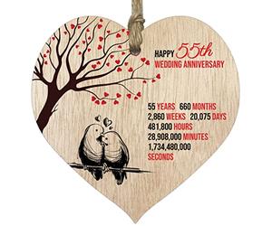 55th Wedding Anniversary Wooden Heart Plaque, Light Wood Sign Keepsake, Celebrate Emerald Anniversary Wife Husband Boyfriend Girlfriend, Plaque with Quotes Gifts from the Kids