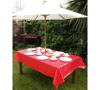 55x78" (1.4x2.0M) OBLONG PVC/VINYL TABLECLOTH - RED POLKA DOT WITH PARASOL HOLE