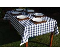 55x78" RECTANGLE PVC/VINYL TABLECLOTH - BLUE GINGHAM WITH PARASOL HOLE