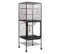 56.5 Inch Wrought Iron Wire Bird Parrot Rolling Cage with Bottom Storage Shelf Lockable Casters Acrylic Pet Birds Cage Flight Cage Suitable for Small Medium Sized Birds Canary Macaw Cockatoo