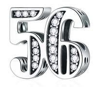 56 Birthday Charms fits Pandora Fathers Day Bracelet, 925 Sterling Silver 56th Anniversary Beads with CZ Birthstones, Number 56 Years Old Gifts for Daddy/Grandpa/Husband