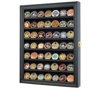 56 Challenge Coin / Casino Chip Display Case Cabinet Holder Shadow Box, with Glass Door (COIN56-BL)