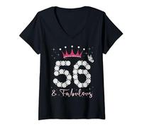 56 & Fabulous 56th Birthday 56 Years Old Queen's Bday V-Neck T-Shirt