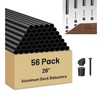 56 Pack 26 inch Aluminum Balusters for Deck Railing,Black Round Metal Spindles for Staircase,3/4" Diameter Hollow Deck Ballasters with Screws and Connectors for Railing Fencing Porch Stair Spindles