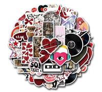 56 Pcs Aesthetic Downtown Girls Stickers, Y2K Kindle Stickers, Red and Black Waterproof Sticker, Scrapbook Accessories for Laptop, Skateboard, Luggage, Bike, Cup, Computer, Water Bottle Decor
