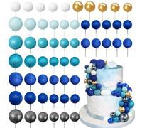 56 PCS Ball Cake Picks Colorful Ball Shaped Cake Topper Pearl Balls Cupcake Cake Insert Topper for Birthday Party Wedding Decoration Supplies Blue Series Eight Colors