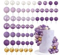 56 PCS Ball Cake Picks Colorful Ball Shaped Cake Topper Pearl Balls Cupcake Cake Insert Topper for Birthday Party Wedding Decoration Supplies Purple Series Seven Colors