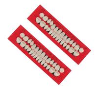 56 Pcs Fake Teeth,2 Set Plastic Whole False Teeth,Acrylic Resin Fake Teeth,Upper + Lower Temporary Crowns Replacement Kit,for Missing Loose Tooth Fill Large Gap Makeup Cosplay Horror Prop.