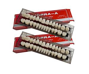56 Pcs False Teeth Dental Complete Acrylic Resin Denture Teeth, 2 Set Whole Teeth Synthetic Polymer Denture Tooth, 23 Shade A2 Upper + Lower Dental Materials for Replacement, DIY, or Halloween (23 A2)