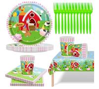 56 Pcs Farm Birthday Party Supplies Tableware Set,Farm Birthday Decorations Party Plates Cups and Napkins for Baby Shower Kids Boys Girls Decorations Supplies