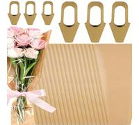 56 Pcs Flower Wrapping Bags, Kraft Paper Floral Packing Sleeves with 6 Pcs Kraft Bouquets Wrap Bags, Single Bouquet for Florist Supplies Wedding Valentine’s Day Bridal Anniversary Mother's Day