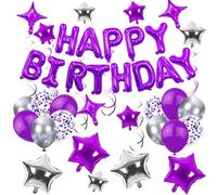56 PCS Happy Birthday Balloons Happy Birthday Banner Purple and Silver Balloons for Boys Men Girls Women 16th 18th 20th 21st 25th 30th 40th 50th 60th Birthday Party Decorations