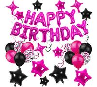 56 PCS Happy Birthday Balloons Happy Birthday Banner Rose Red and Black Balloons for Boys Men Girls Women 16th 18th 20th 21st 25th 30th 40th 50th 60th Birthday Party Decorations