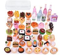 56 PCS Pretend Play Food Set Miniature Food Drinks Toys Role Play Toys Resin Mini Food Toy Kids Kitchen Accessories for Kids Children Toddlers Adults Teenagers Doll House Cooking Games