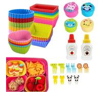 56 Pcs Silicone Cupcake Liners Lunch Box Dividers,Bento Box Accessories Set, Mini Salad Bottles with Mini Container and Fruit Picks,Reusable and BPA Free