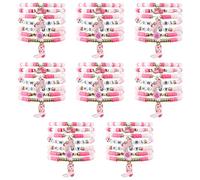 56 Pcs Western Cowgirl Beaded Stretch Bracelets, Stackable Pink Heishi Clay Beads with Hat and Boot Charms, Bohemian Friendship Jewelry for Women Girls Teens, Summer Beach Birthday Christmas Gift