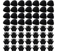 56 Pcs Winter Beanies Hats Gloves Set Bulk Unisex Beanie Hat Cap and Touchscreen Gloves Warm Gift for Women Men Black, Black, One Size