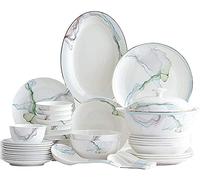 56 Pieces Bone China Dinnerware Set Simple Nordic Style Dinner Set China Tableware Set Dishes Bowls and Plates for 6-10 People
