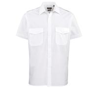 (56, White) Premier Mens Short Sleeve Pilot Plain Work Shirt