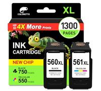 560 561 XL Ink Cartridges for Canon Pixma TS5350 TS5350i TS7450i TS7451i | TS5351i TS5352a TS5352i TS5353a TS7450 TS7451a PG-560XL CL-561XL, 1000 Page yield, Black Colour Printer Ink Replacement