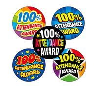 560 Mixed 100% Attendance Award Motivational Childrens Pupils School Teachers Praise Reward Stickers 25mm Brainwaves Primary Teaching Services