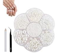 5600 PCS Flat Back Pearls for Crafts Kit, 2-10mm White Half Round Pearl Beads with Pickup Pencil and Tweezers, Flatback Pearls for Nail Art, DIY Crafts, Jewelry, Wedding Dress & Phone Case Decoration