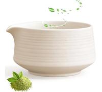 560ml Ceramic Matcha Bowl with Pouring Spout, Japanese Traditional Green Tea Cup, Handcrafted Porcelain Chawan, Handmade Matcha Mixing Container for Kitchen, Office, Tea Room, Cafe, Restaurant (White)