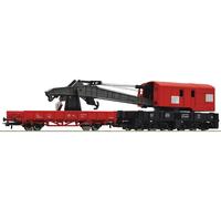 56240 Roco HO Crane wagon with 6 axles of the DB with support wagon red livery