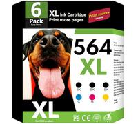 564XL Ink Cartridges 6 Combo Pack Compatible for HP 564 XL Ink Work with HP Photosmart 7520 7525 5520 6510 6520 DeskJet 3522 3521 3520 Officejet 4620 Printer(6-Pack,3Black/1Cyan/1Magenta/1Yellow)