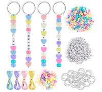 566 Pcs Keyring Making Kit, DIY Keychain Making Kit Including Keyrings,Colorful Beads Heart Bead,Letter Beads and Four Colors of Cords for Handmade Keychains,Decor Bracelets Decorations, Party Gifts