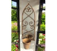 56Cm Rusty Wall Mirror With Single Planter