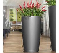 56Cm Tall Planter, Charcoal Grey Plastic Self-Watering Planter W32 H56 Cm With Inner Dia 27.5 Cm Lechuza Rondo