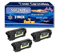 56F2X0E Toner Cartridges Compatible for Lexmark MS521DN MS622DE MS421DW MS621DN MS421DN MX521ADE MX521DE MX522ADHE Printers, High-Definition Printing Effect with Chip, 30000 Pages (3 Pack Black)