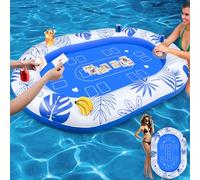 56IN Oversize Floating Card Table for Pool Games,Fastly Inflatable Pool Poker Table,Waterproof Playing Cards Included,Food Tray for Swimming Party,Durable Juice Holders for Hot Tub