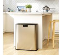 HOMCOM 56L Dual Kitchen Bin with Removable Inner Buckets for Recycling and Waste, Silver