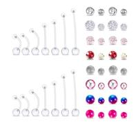 56PCS 14G Pregnancy Belly Button Rings with Replacement Balls, Anti-Sensitive Plastic Belly Button Rings, Flexible Clear Pregnancy Bellys Ring for Surgery Maternity Daily Wear, 10/16/22/26/32/38mm