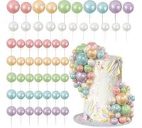 56Pcs Ball Cake Topper Decorations Rainbow DIY Cake Insert Topper Mini Foam Balls Cupcake Topper Decorations Foam Balls Cake Picks for Wedding Birthday Anniversary Baby Shower (Macaron)