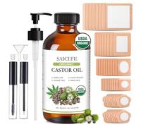 56pcs Castor Oil Patches with Caster Oil Organic Cold Pressed Unrefined Glass Bottle 8oz, Castor Oil Pack Wrap for Belly, Neck, Back, Arms, and Hair Growth (with Eyelash Kit)