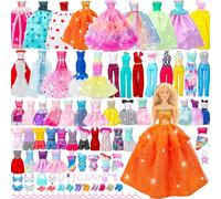 56PCs Doll Clothes Gift Set for 11.5" Dolls & Barbie - 2 Wedding Gowns, 2 Evening Dresses, 6 Fashion Dresses, 4 Casual Outfits, 2 Swimsuits, 10 Accessories, 10 Shoes, 20 Hangers, Age 3+