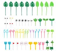 56PCS Food Picks for Kids Multiple Shaped Musical Notes Animal World Eyes Four-Leaf Clover Turtle Leaf Plastic Toothpicks Fruit Sticks Bento Snack Sandwich Appetizer Forks Charcuterie Skewers