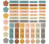 56pcs Handmade Leather Tags for Crochet Items, 8 Style Multi-Colour Knitting Labels with Holes Embossed Leather Sewing Tags Made with Love DIY Custom Tags for Purses Scarf Clothing Handbag Luggage