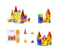 56PCS Magnetic Tiles, Magnetic Blocks Building Set with Storage Iron Box, Mini magnetic Tiles Travel Toys for Kids Ages 3 4 5 6, STEM Educational Magnet Toys for Toddler Boys Girls