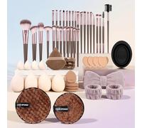 56PCS Makeup Brushes, Travel Makeup Brushes Set with Makeup Sponges, Makeup Brush Set Professional for Foundation Powder Concealers Eyeshadows Blush, Make Up Kits Women, Champagne