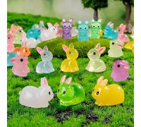 56pcs Mini Resin Bunny Luminous Tiny Resin Rabbits for Easter Little Small Miniature Glow in The Dark Bunnies for Fairy Garden Micro Landscape Dollhouse Home Decor Easter Egg Fillers Party DIY Craft