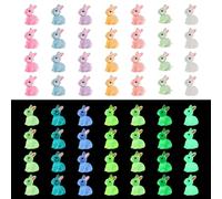56pcs Mini Resin Luminous Bunny, Glow in the Dark Mini Tiny Miniature Resin Rabbit for DIY Crafts Easter Party Favors Home Garden Decors, Bunny Cake Toppers, Tiny Resin Animals Ornaments