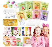 56Pcs sleepover party supplies for girls,8 Set pamper party supplies with Facial Masks Eye Patches Hand Cream Lip Balm Foot Bath Bombs,Ideal Gift for Sleepovers & Birthdays,Safe for All Skin Types