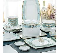56pcs Tableware Set European-Style Ceramic Tableware 10pcs 4.5" Bowl 2pcs 6" Noodle Bowl 6pcs Square Deep Plate 1pcs Fish Plate Etc for 10,